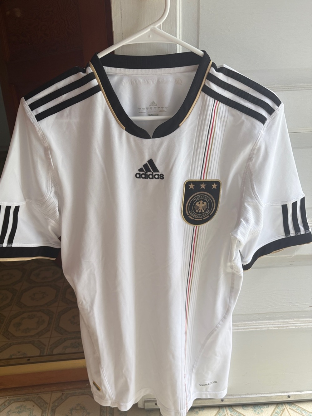 adidas Men’s Germany National Team White Black Gold Soccer Jersey size small